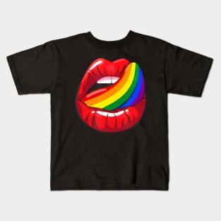 Lgbt Gay Lesbian Pride Sexy Lips Rainbow Kids T-Shirt